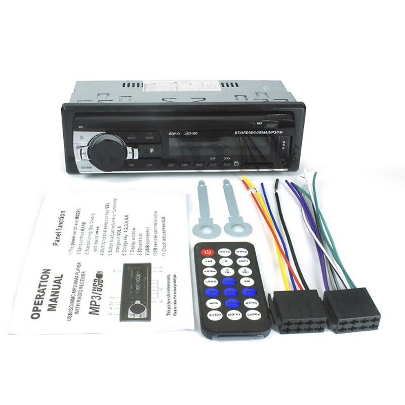 1 DIN Car Radio Audio Bluetooth Stereo MP3 Player 60Wx4 FM Receiver With Remote Control USB/SD/AUX Card In Dash Kit Input