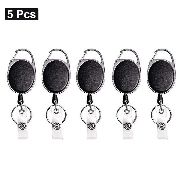 Riem Touw Kantoor Lanyard Clip Sleutelhanger Naamplaatje Houder Sleutelhanger Id Card Key Ring Cord Reel Intrekken Pull Sleutelhanger terugslag Badge: 5Pcs