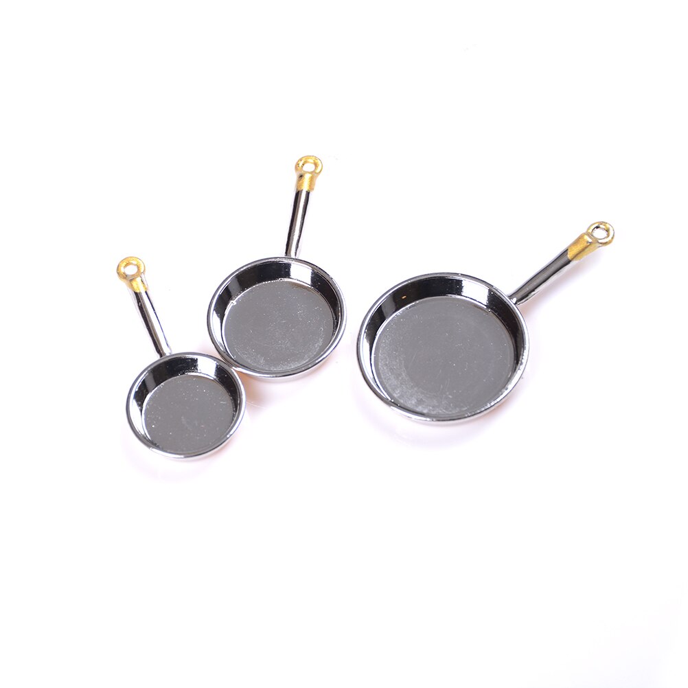 TOYZHIJIA 3pcs Metal Frypan Frying Pans Cooking Pot Cookware 1/12 Scale Doll House Miniature Kitchen toy Accessory