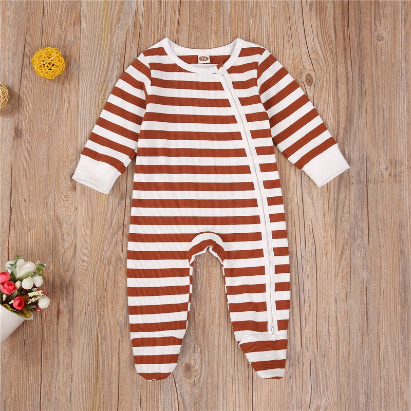 Baby Jongen Meisje Pasgeboren Voet Wrap Romper Streep Afdrukken Schuine Rits Sluiting Klassieke Toevallige Jumpsuit Ronde Hals Herfst Pyjama: Rood / 9m