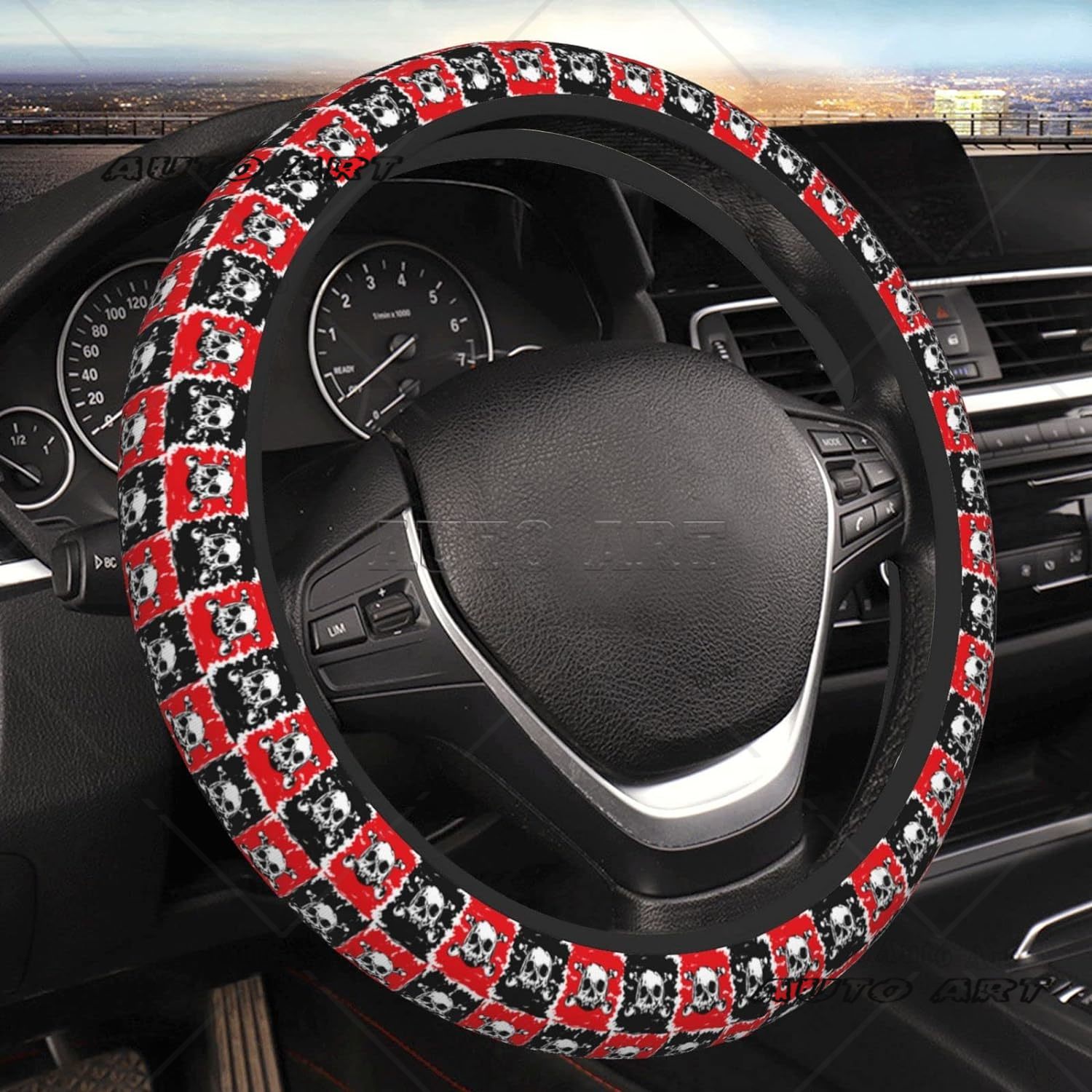Steering Wheel Cover White Skull Goth Horror Black Neoprene Steering Wheel Protector Universal Fit Most Car Sedans 15 Inch: light green