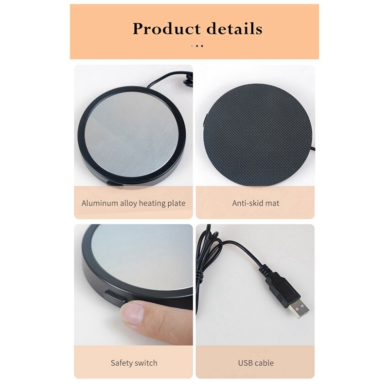 Gadget chauffant USB, coussinet de tasse mince, pour boisson au café ou au thé, plateau chauffant USB, fournitures pour la maison et le bureau