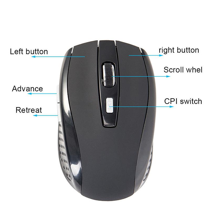thumbnail image 2 of 2.4GHz Wireless Optical Mouse – Black, Slim, 4 Buttons, USB Receiver For PC/Laptop 2 of 5
