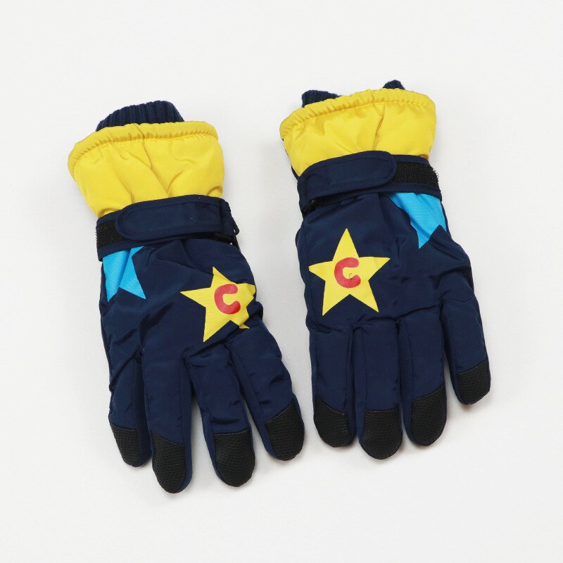 Vliegtuig Print Winter Jongens Meisjes Handschoenen Waterdicht Antislip Dikke Warme Kids Wanten Skiën Sneeuw Sport Kinderen Handschoenen: D Navy