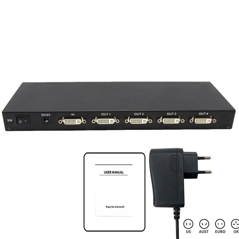 DVI Splitter 4 port DVI 1X4 Splitter DVi 1 in 4 out up to 4KX2K/30hz for PC laptop Monitor Projector