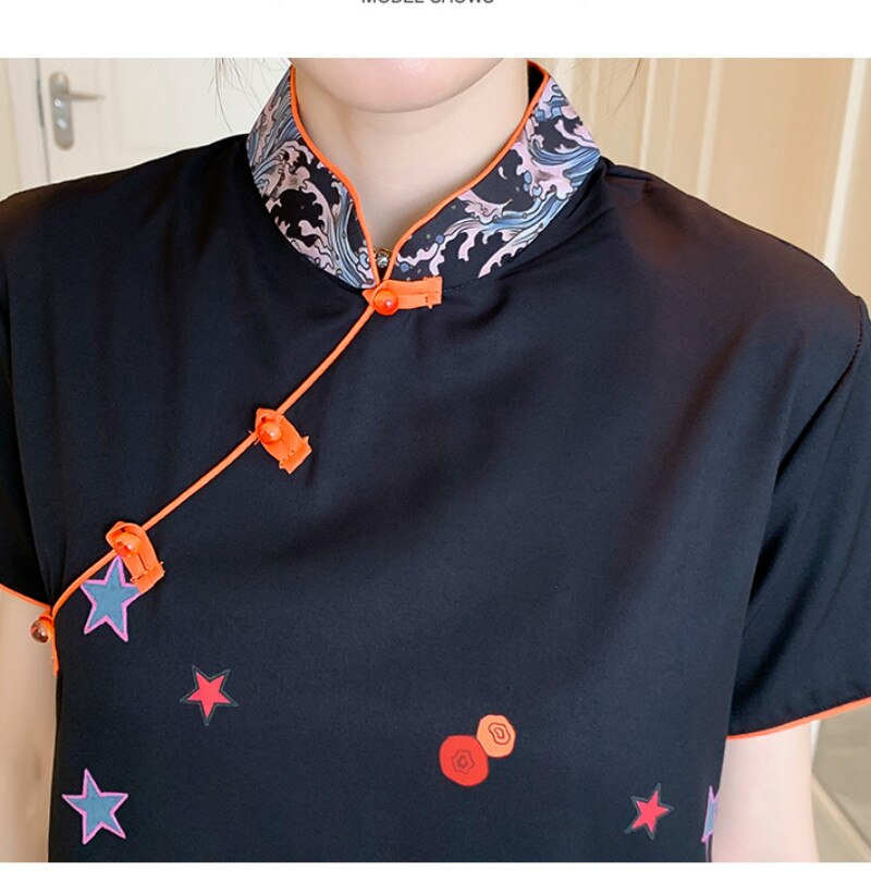 Plus Size M-4XL Mode Trend Moderne Party Cheongsam Jurk Voor Vrouwen Zomer Zwarte Korte Mouw Qipao Traditionele Chinese Kleding