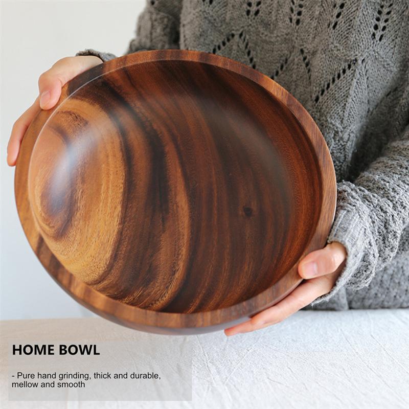 Practical Wooden Cutlery Household Basin Fruit Bowl Salad Bowl (16X7CM)