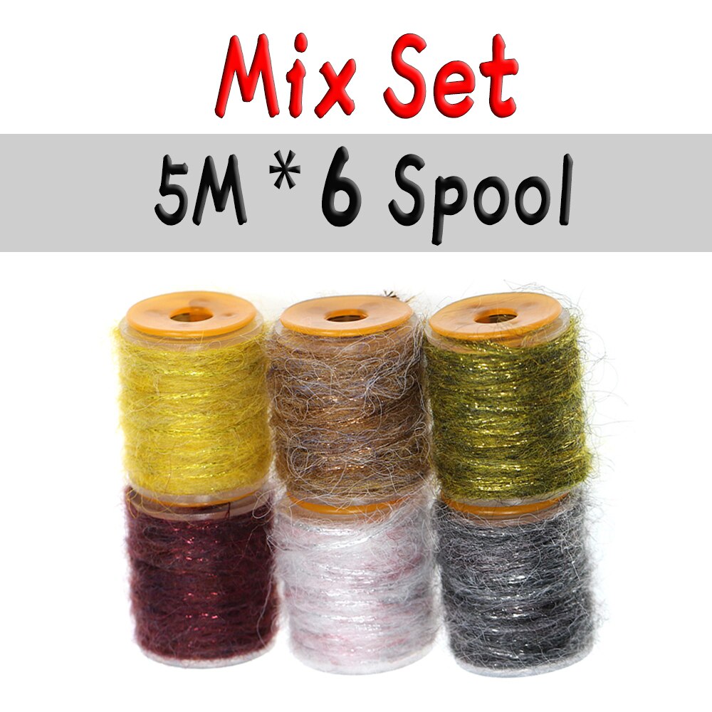 WIFREO-Cuerda de doblaje de 10M, hilo de hilo para insectos sucios, hilo moteado de Caddis, gusano, mosca seca, camarón, atado de moscas fibrosas, materiales de atado: 6pcs Mix