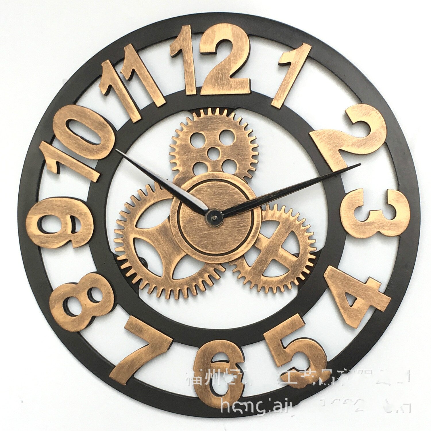 1314 Handmade Oversized 3D Wall Clock Retro Rustic Decorative Luxury Art Big Gear Wooden Large Wall Clock on The Wall Decore: Red