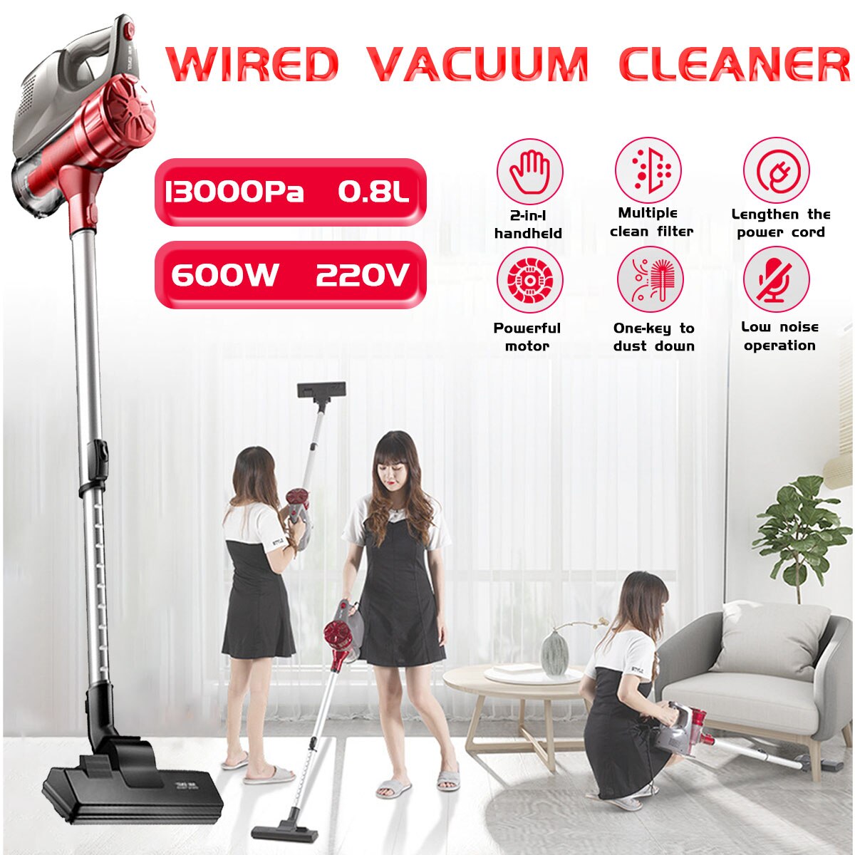 2IN1 600W 220V Vacuum Cleaner Portable Household 13000pa Mute Vacuum Cleaner Handheld Dust Collector Aspirator Vacuum Cleaner
