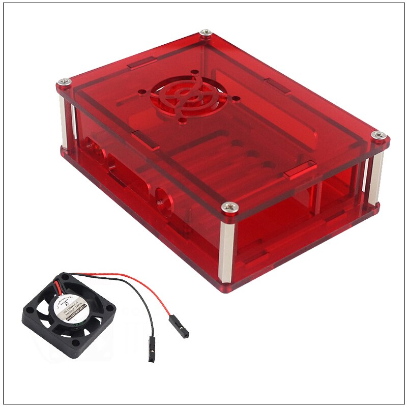 Upgraded Raspberry Pi 4 Acrylic Case Clear Black Blue Red Transparent Shell with Cooling Fan for Raspberry Pi 4 Model B RPI 4: Red