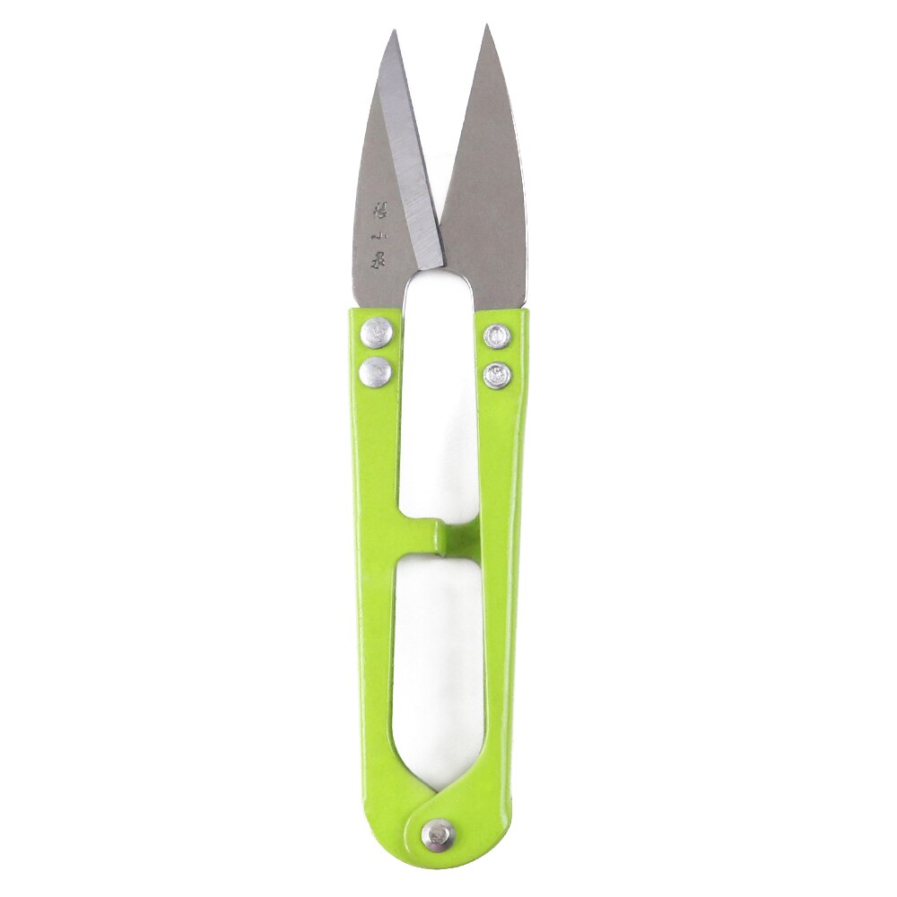 U-shaped spring scissors clothing thread gauze scissors 10.5CM long and durable handheld tailor scissors plastic handle: Apple green