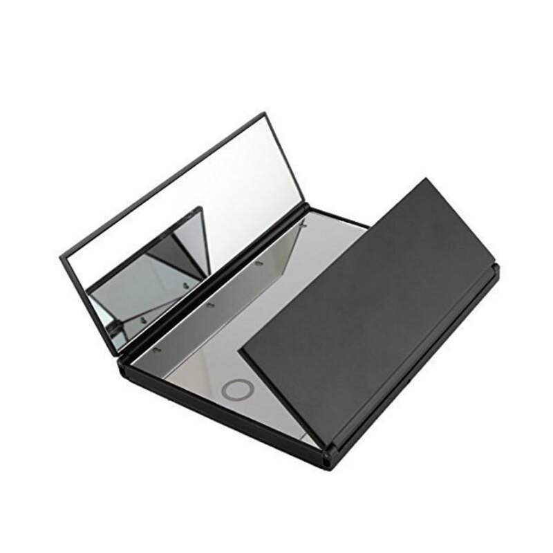 Desktop tresidet sammenfoldelig led lys makeup spejl 8 stk led dressing lys make up spejl bærbare bordspejle til piger: Sort