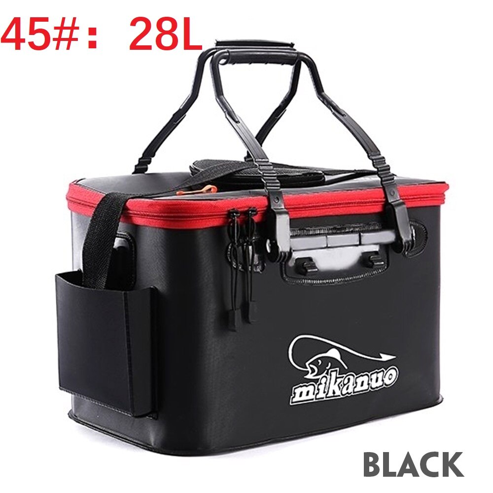 5 Sizes 11-35L Portable Zipper live Fishing Bucket Outdoor Folding EVA Fishing Bag Live Fish Bucket Camping Hiking Fishing Bag: Black 28L