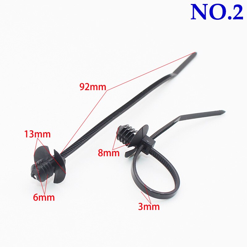 20pcs 6mm 7mm 8mm Hole Nylon Plastic Vehicle Cable Tie Car Wiring Harness Retainer Clip Nylon Zip Ties Push Mount Auto Fasteners: 20PCS NO.2