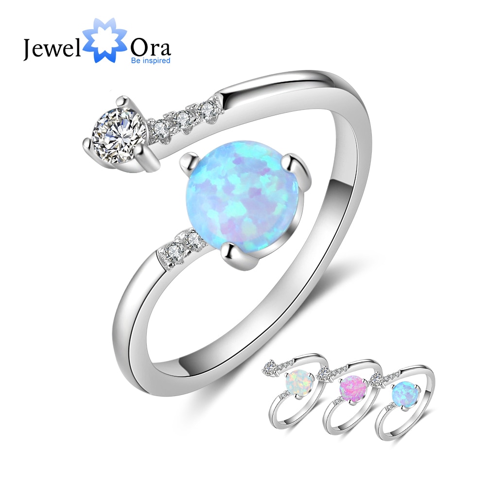 Elegante 925 Sterling Zilveren Wrap Verstelbare Ring Blauw Roze Wit Opaal Ringen Voor Vrouwen Vrouwelijke Bruiloft Sieraden (RI103749)