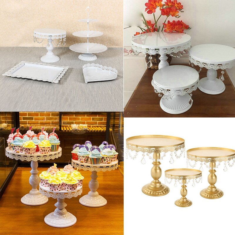 Suministros de decoración de pasteles, cristales, soporte de pastel y Magdalena, soporte de torre, juego de platos de boda, bandeja de decoración de pantalla de Metal redonda para postres y fiestas