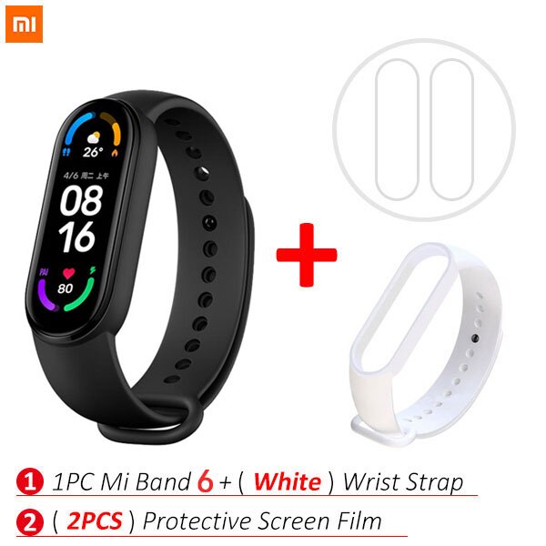 Xiaomi-pulsera inteligente Mi Band 6, dispositivo con control del ritmo cardíaco y del oxígeno en sangre, Pantalla AMOLED a Color de 1,56 pulgadas, Bluetooth, 5 colores: Add White Strap