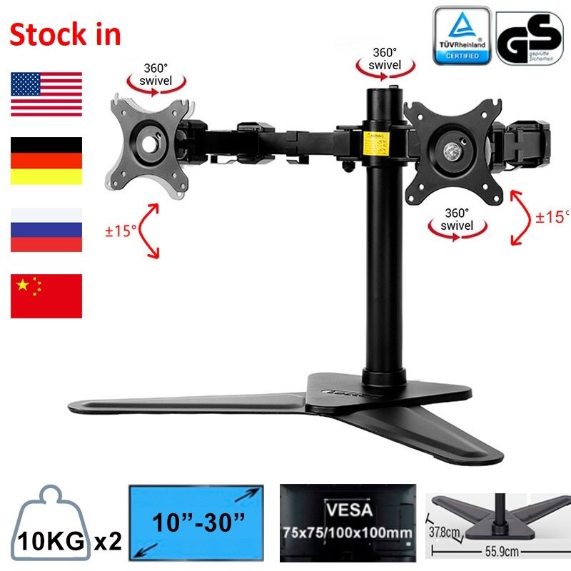 Dual Monitor Stand Arms Fully Adjustable Desktop Two LCD Monitor Mount Display Stand for 10"-30" Max Support 10KG Per Arm: NBS2