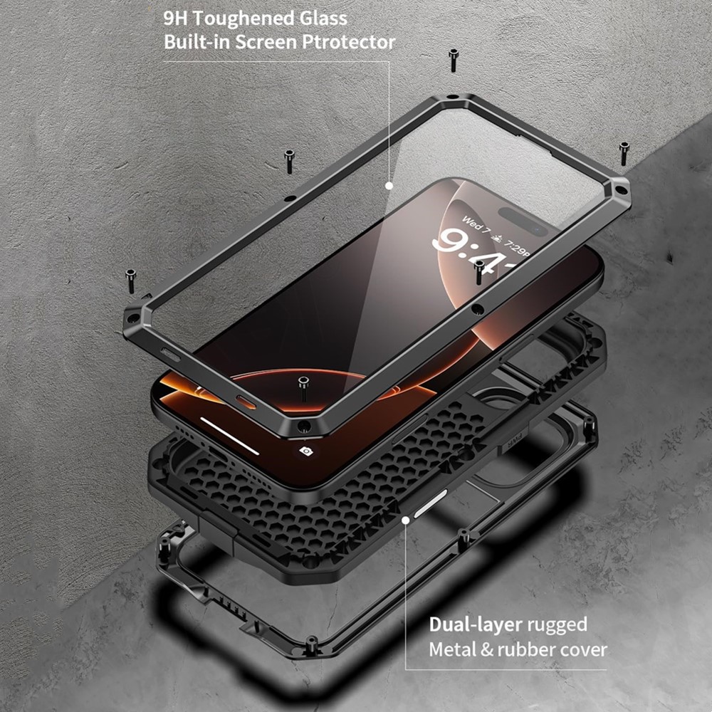 Metalen behuizing voor iPhone 16 Pro Max iPhone 15 Pro Max 14 13 Heavy Duty Schokbestendig Robuust Glas Schermlichaam Beschermhoes