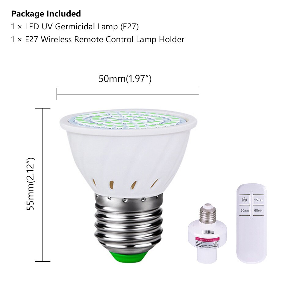 GU10/E27 UV Germicidal Light 220V UVC LED Sterilizer 130 LEDs Dust Mite Lamp Ultraviolet Germicidal Lamp Bulb for Home Bathroom: 220V E27-Lamp Remote