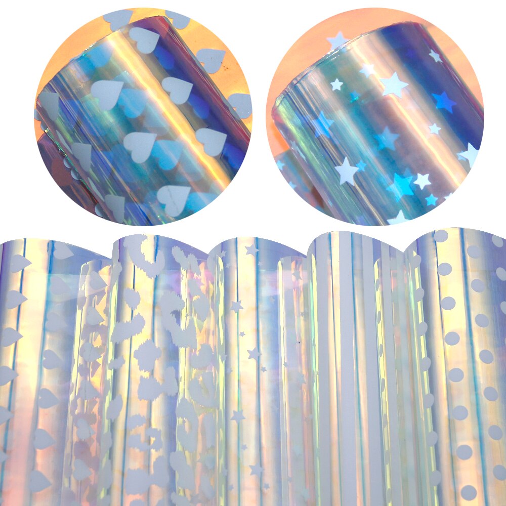 20*34cm Transparent Holographic PVC Sheet Geometric Clear Vinyl Sheet DIY Craft,1Yc7203