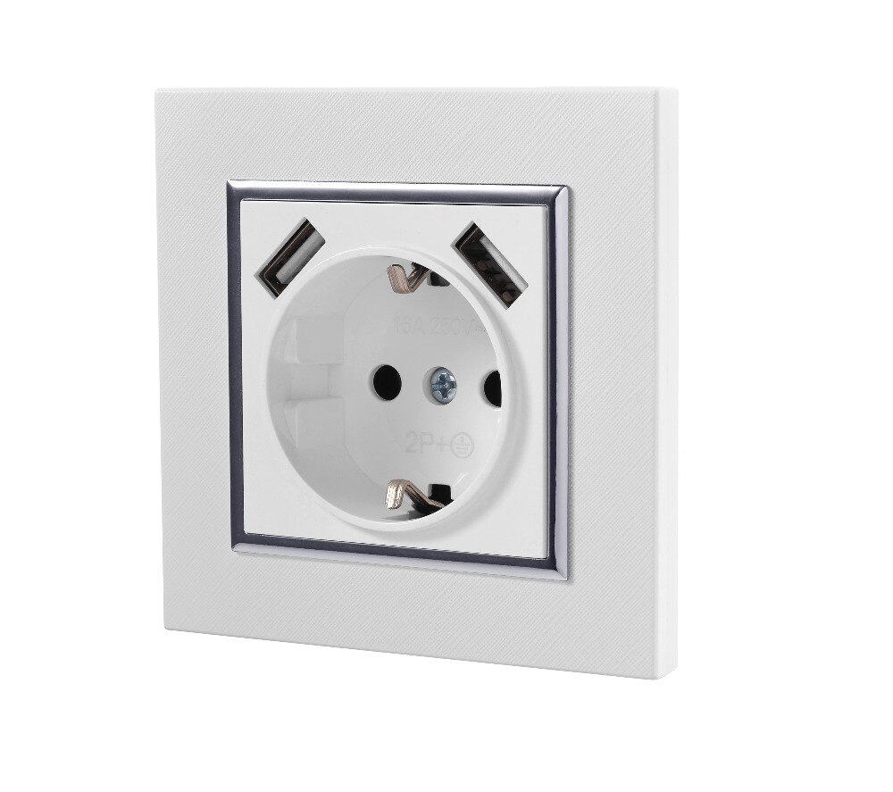 Muur USB socket met Rag textuur Plastic frame Dubbele Usb-poort 5V 2A Europese Stopcontacten Muur Mount Oplader adapter