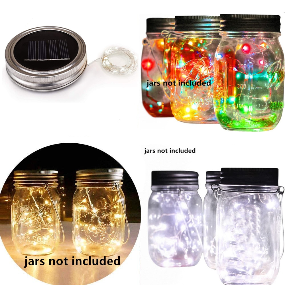 3Pcs Solar Powered Mason Jar Lights 20 Bulbs Warm White Jar Hanging Light Solar Fairy Firefly light Lids Fit for Wide Mouth Jars