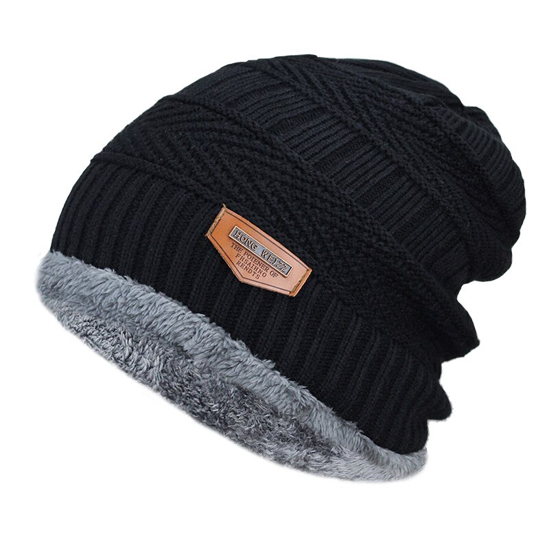 Mannen Winter Hoed Mode Gebreide Zwarte Hoeden Fall Hoed Dik En Warm En Bonnet Skullies Beanie Zachte Gebreide mutsen Katoen: Black