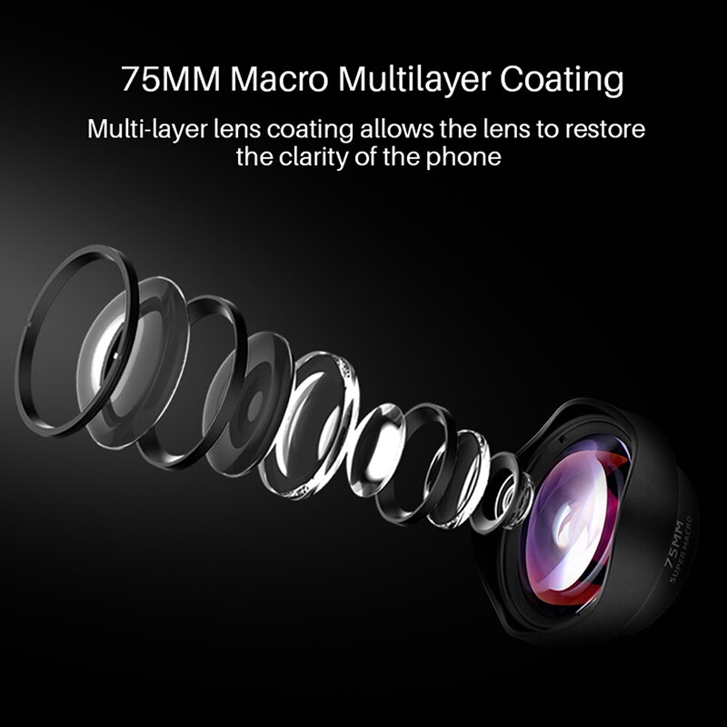 Pholes 75mm móvil Macro lente de la cámara del teléfono lentes Macro para Iphone Xs Max Xr X 8 7 S9 S8 S7 Piexl Clip en 4k Hd lente