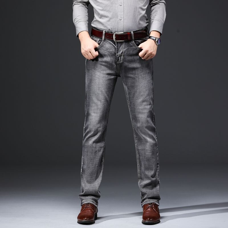 Merkki mies farkut business casual denim housut miesten suoraleikkaus hieman stretch housut iso koko 28-40