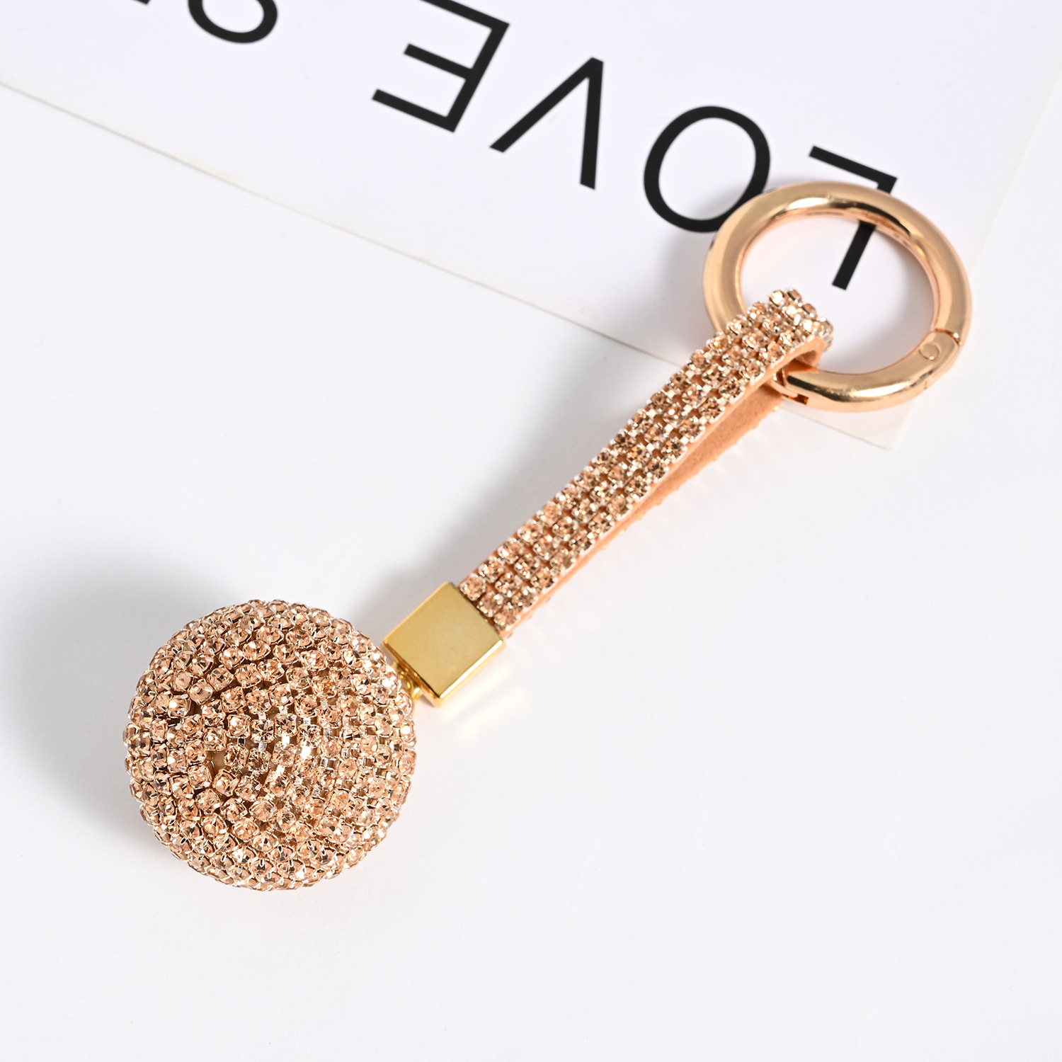 Diamante vedhæng kugle rhinsten krystal nøglering håndtaske bilnøglering anti-tab nøglering læderrem vedhæng nøglering: Sølv
