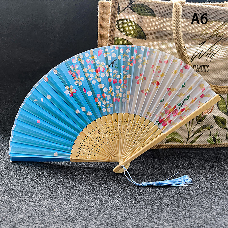 Chinese Japanese Pattern Vintage Flower Butterfly Silk cloth Folding Fan Art Craft Home Decor Ornament Dance Hand Fan Fan: light yellow