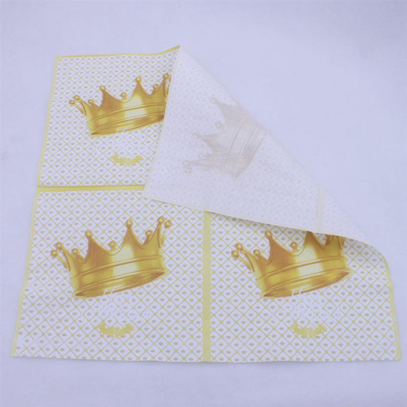 60 Pcs Handdoeken Creatieve Golden Crown Gedrukt Vierkante Zakdoek Servetten Voor Bruiloft