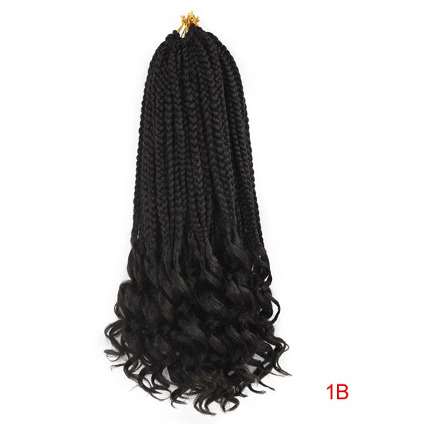 22 Strands Braiding Hair Crochet Hair Box Braids Ombre Synthetic Hair for Braid Hair Extensions Curly Ends: 1B / 14inches