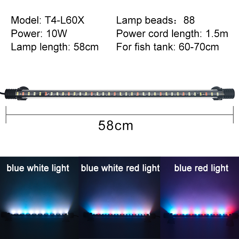 Aquarium Light LED Waterproof Fish Tank Light Underwater Fish Lamp Aquariums Decor Lighting Plant Grow Lamp 18-58CM 220-240V: 58cm