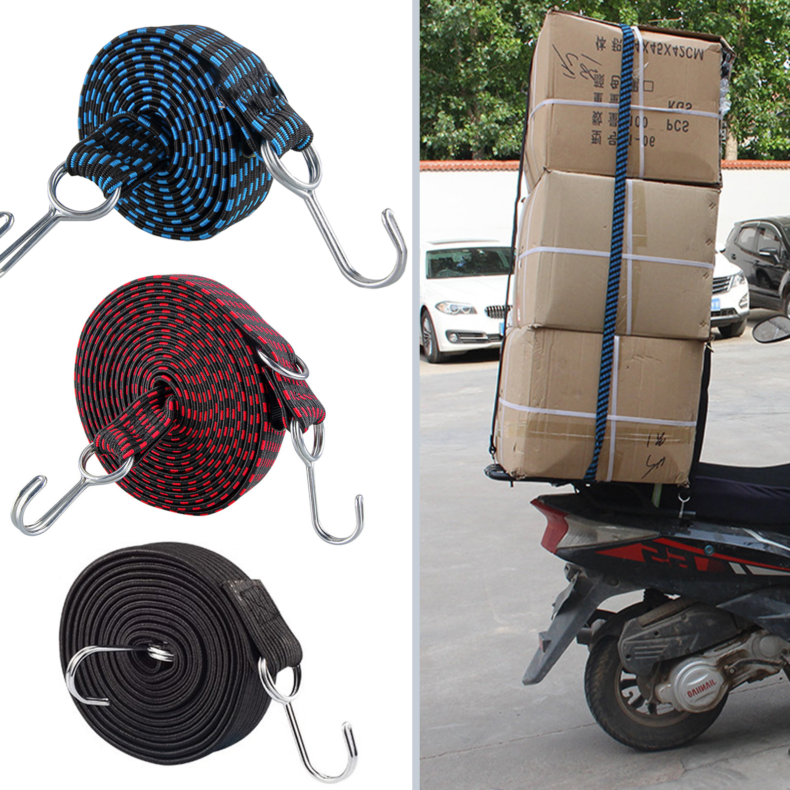Corde elastiche con ganci 1M/2M/3M Corde elastiche extra lunghe per cinghie elastiche per bagagli resistenti Cinghie elastiche in gomma piatte