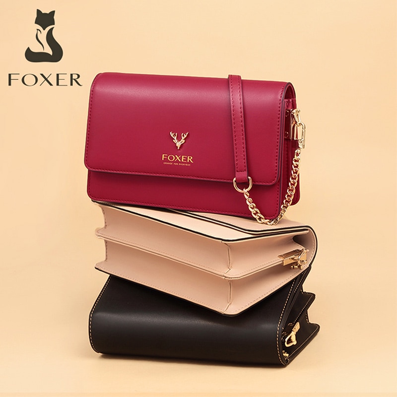 FOXER Women Split Leather Crossbody Bag Lady Shoulder Bag Casual Travel Purse Korean Version Messenger Bag Small Handbag