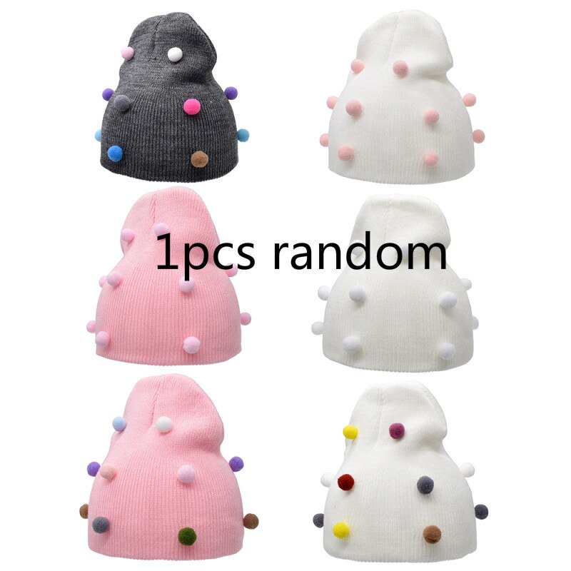 Babymutsje gebreid goede elastische muts pompon lente herfst gebreide warme muts jongen meisje unisex met kleurrijke kleverige ballen: 08 1 stuks willekeurig