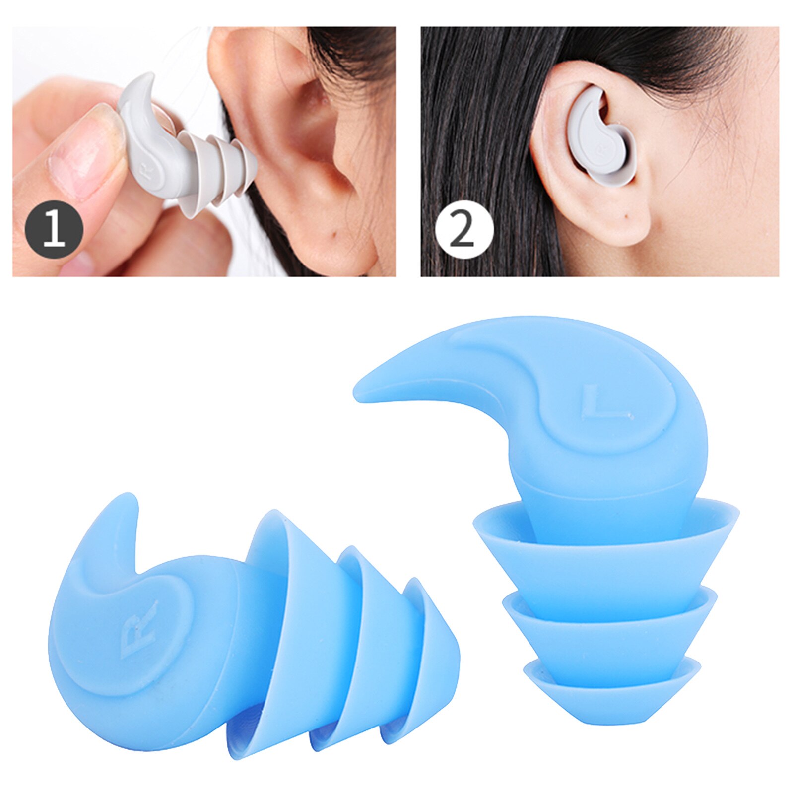 Silicone Noise Reduction Ear Plug Sound Blocking with Storage Case for Work: Blue