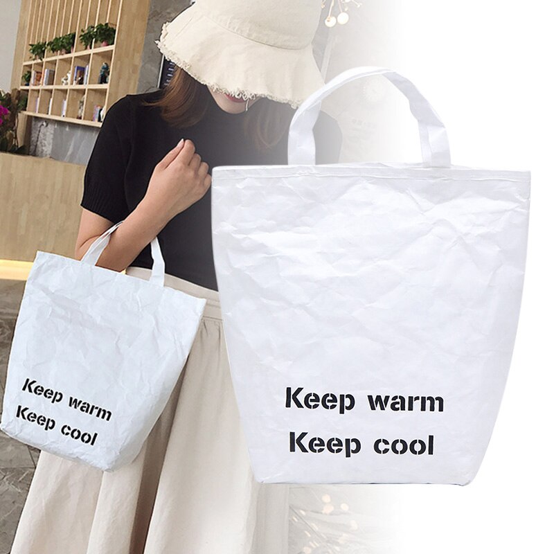 Købmandstaske miljøbeskyttende papir genanvendelige indkøbsposer letvægts håndtaske til kvinder bedst - wt: Hvid