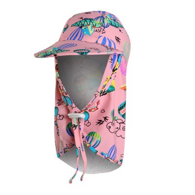 kids swimming caps outdoor sun sand UV rays block big brim sunhat ear neck cover print swim cap kids bathing cap for boys girls: 16