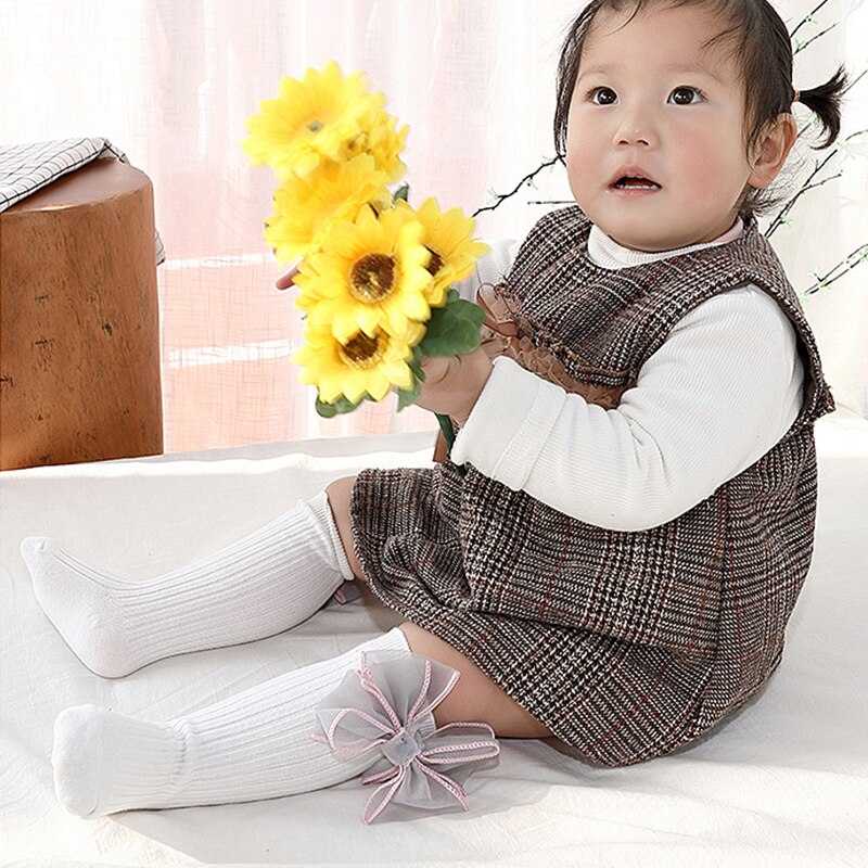Baby Knee High Socks for Girls Lace Big Bow Socks Soft Cotton Autumn Winter Kids Long Socks