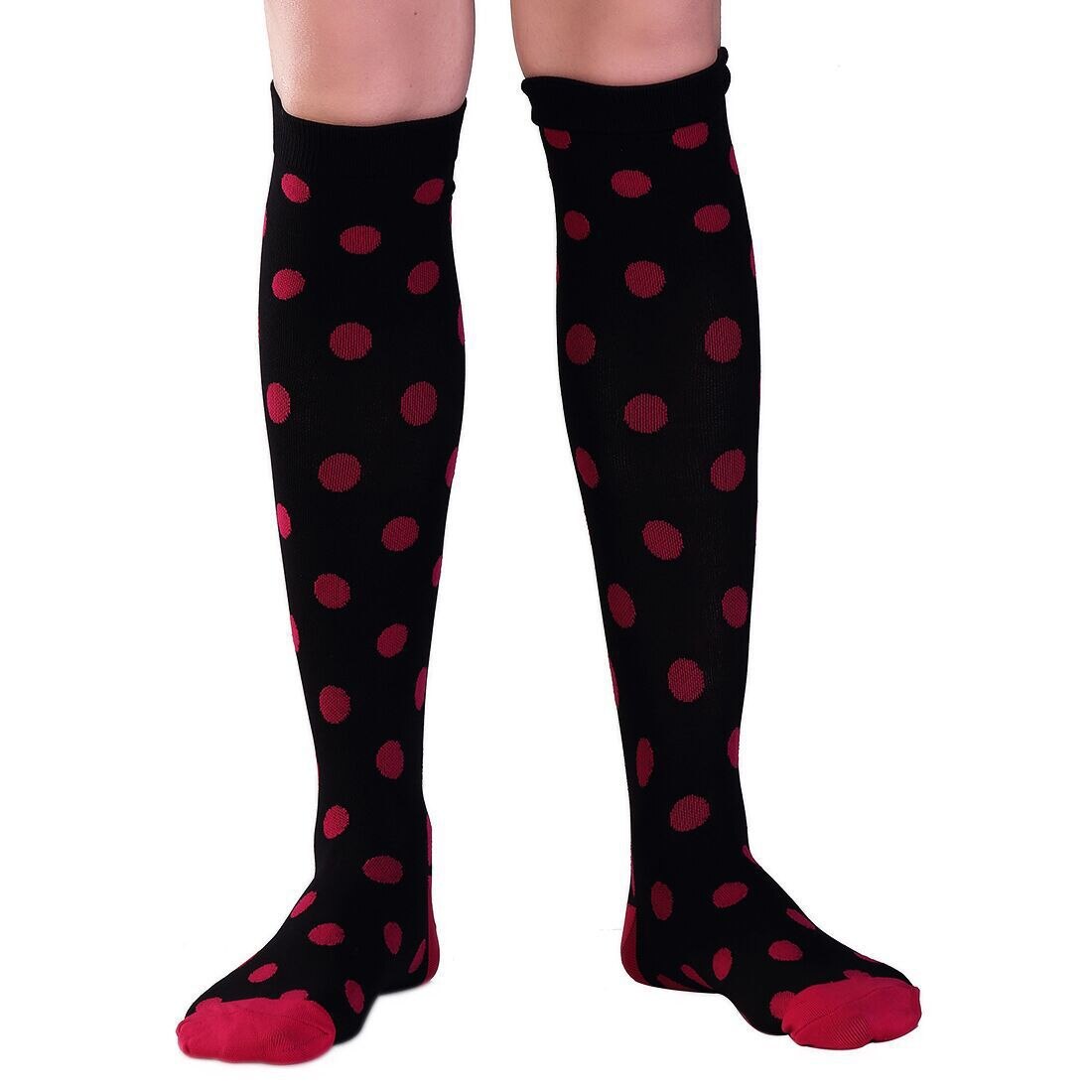 Women's Sports Compression Stockings Nurse Stockings Knee High Socks Women Socks Knee and Leg Compression Socks: Rose red dots on bla