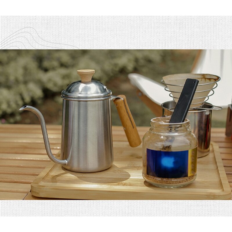 650Ml Edelstahl Kaffee Wasserkocher Schwanenhals Cafe Topf Auslauf Teekanne mit Wasserkocher Deckel Gießen-Über Tropfen Wasserkocher Schwan Nacken