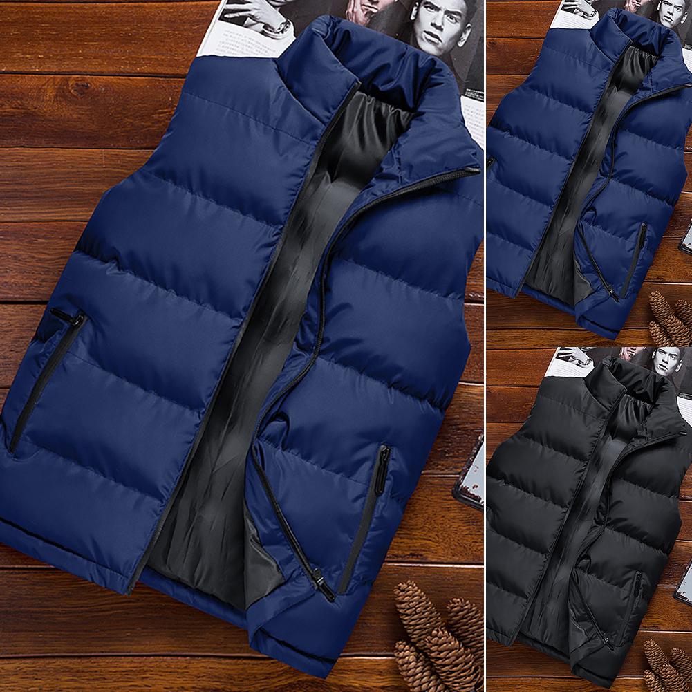 Heren winter effen kleur mouwloos vest jas opstaande kraag dik warm vest herenkleding herenjas