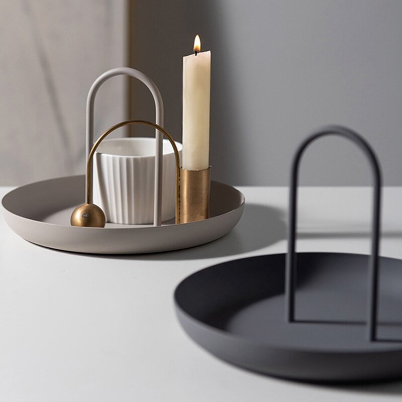 Plateau de rangement de bureau avec poignée, plateaux à bijoux ronds en plastique de style nordique, pour la Table de salon/cuisine, décoration de la maison