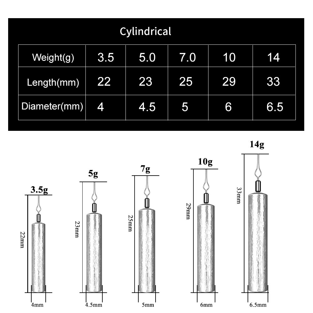 FISH KING 50pcs Fishing Sinker Cylindrical/Spherical Weights 3.5g-14g Fishing Oval Split Shot Lead Sinkers Fishing Tackle