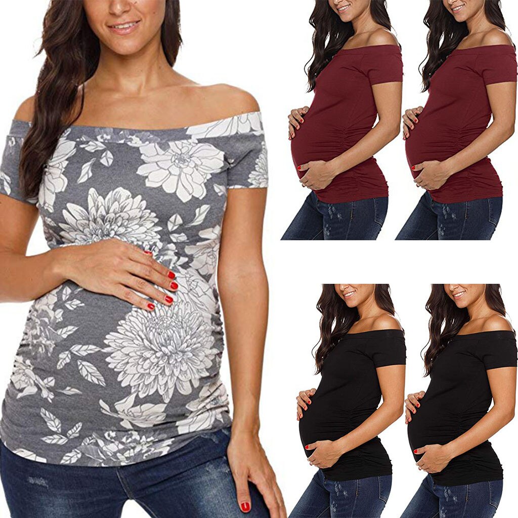 Femmes grossesse à manches courtes épaules dénudées hauts Nusring vêtements de maternité allaitement hauts de maternité hauts ropa de mujer