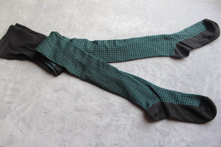 Women Houndstooth Patterned Cotton Pantyhose Spring &amp; Autumn Footed Tights: green